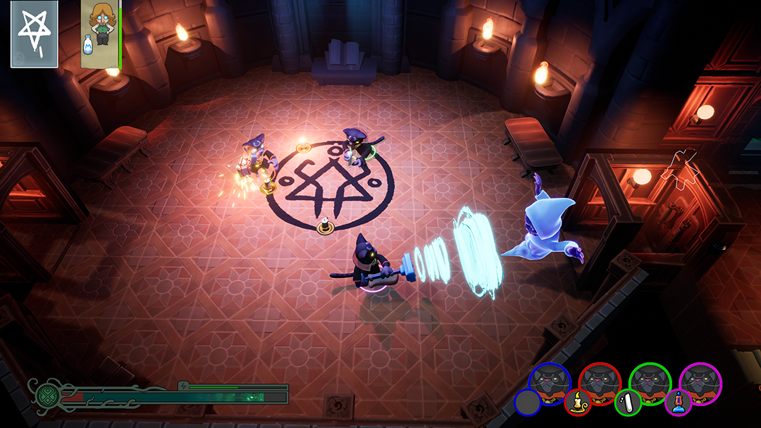 Ritual Party screenshot with cultists performing a Cthulhu ritual together