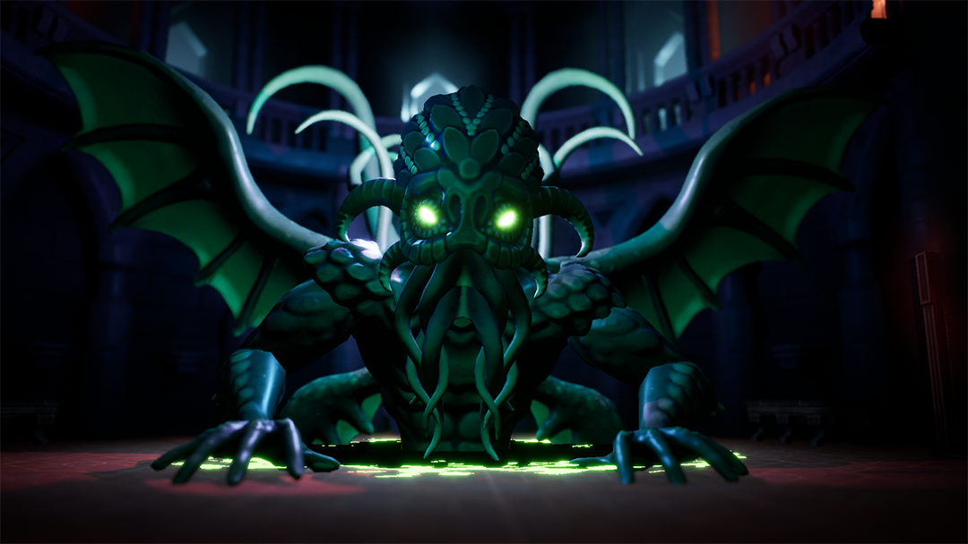 Ritual Party screenshot with Cthulhu himself watching you and judging